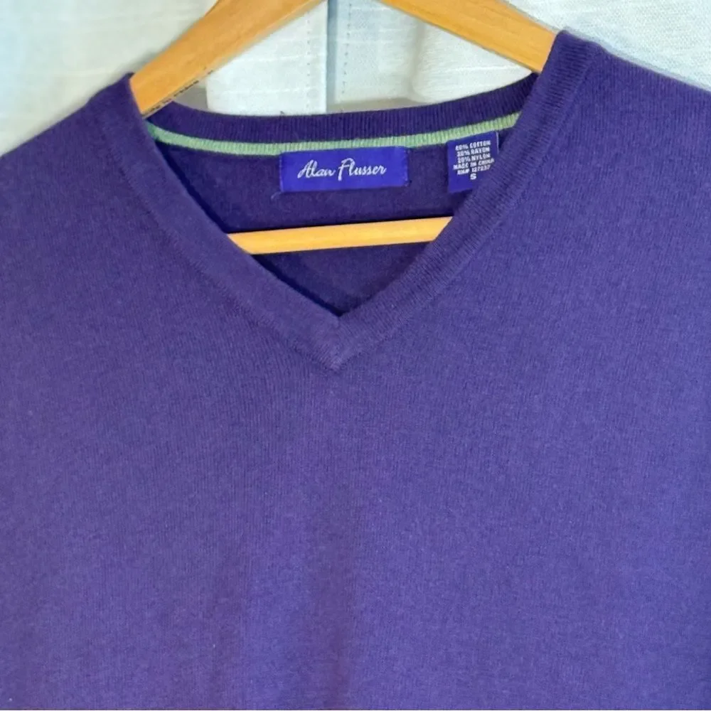 Alan Flusser‎ Men's Purple V-Neck Sweater Lightweight size Small